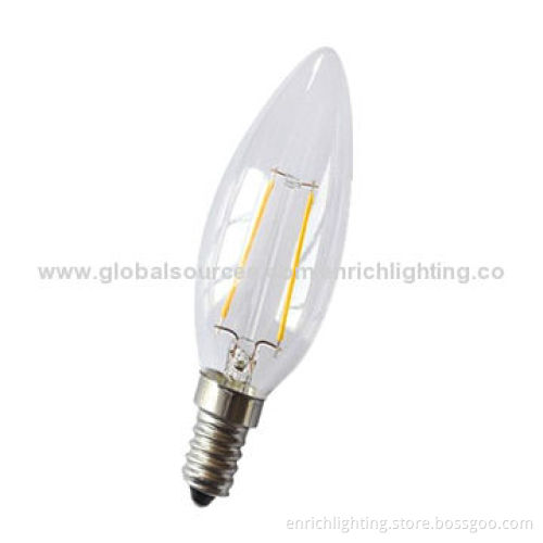 Glass Filament LED Candle Bulb, 120lm/W, >80Ra CRI, 220V AC